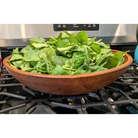 Large Vintage Wooden Salad Bowl patina rustic popcorn salad - Picture 5 of 16